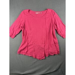 Soft Surroundings Bright Pink 100% Cotton 3/4 Sleeve Solid Top Size Large